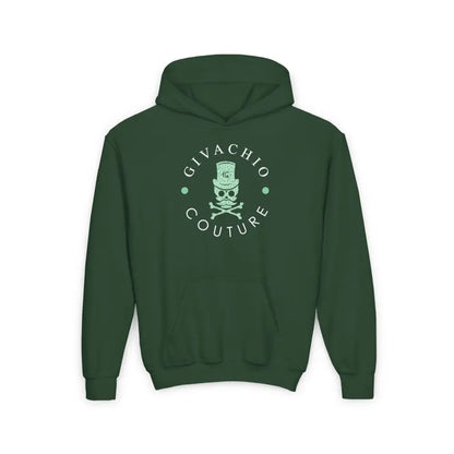Black Glory Skull Youth Hoodie - S / Forest Green - Kids clothes