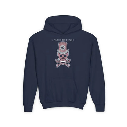 Bone Pink Skull Youth Hoodie - S / Navy - Kids clothes
