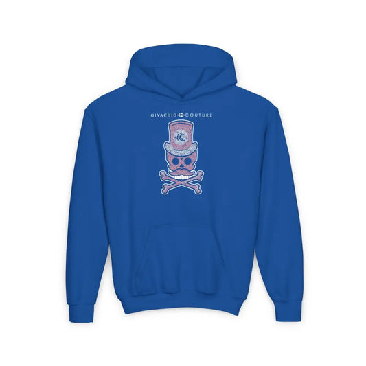 Bone Pink Skull Youth Hoodie - S / Royal - Kids clothes
