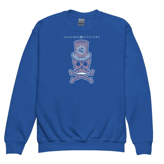 Bone Pink Skull Youth Sweatshirt - Royal / XS