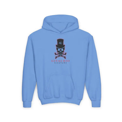 Deep Black Skull Youth Hoodie - S / Carolina Blue - Kids clothes