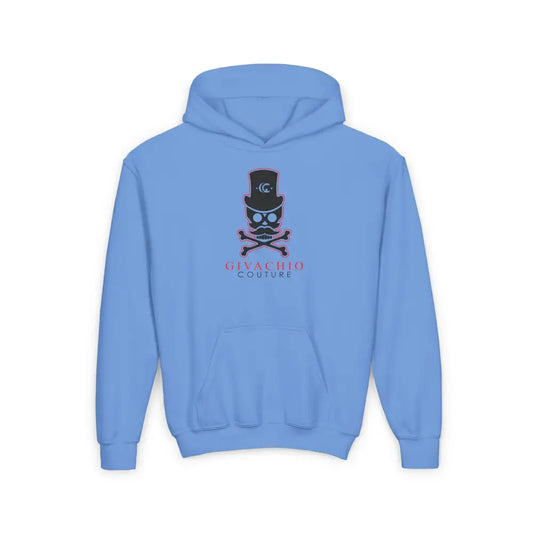Deep Black Skull Youth Hoodie - S / Carolina Blue - Kids clothes