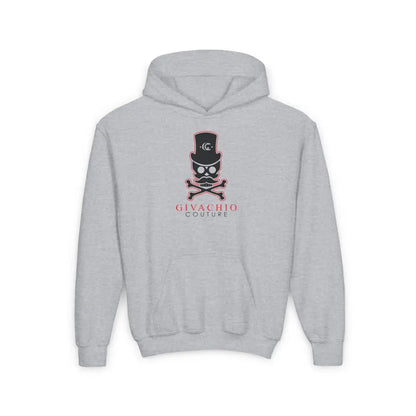Deep Black Skull Youth Hoodie - S / Sport Grey - Kids clothes