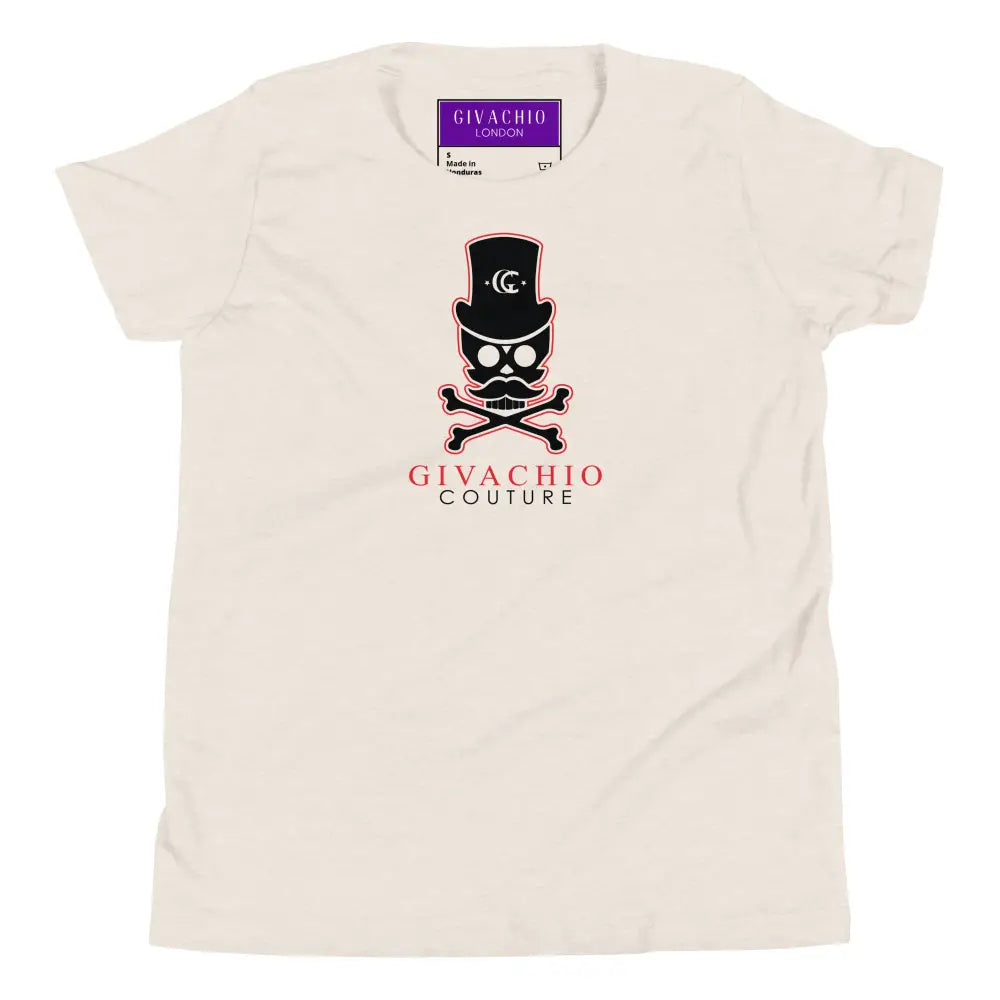 Deep Black Skull Youth T-Shirt - Heather Dust / S