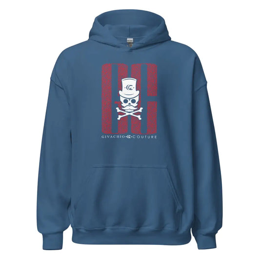 Ghost White Skull Hoodie - Indigo Blue / S