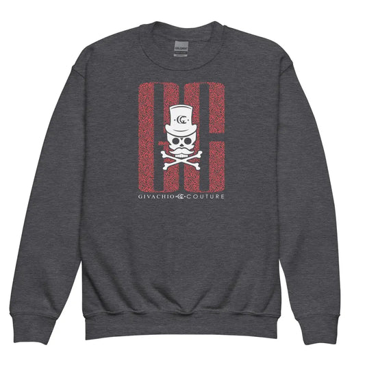 Ghost White Skull Youth Sweatshirt - Dark Heather / XS
