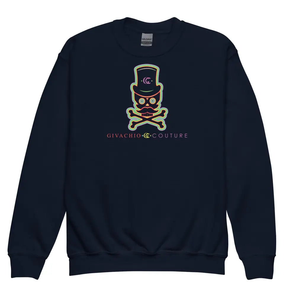 Green Aura Skull Youth Sweatshirt - Navy / XS