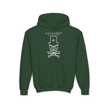 Mad White Skull Youth Hoodie - S / Forest Green - Kids clothes