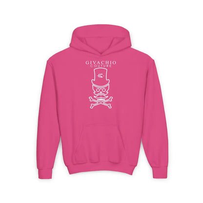 Mad White Skull Youth Hoodie - S / Heliconia - Kids clothes