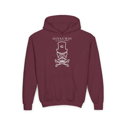 Mad White Skull Youth Hoodie - S / Maroon - Kids clothes