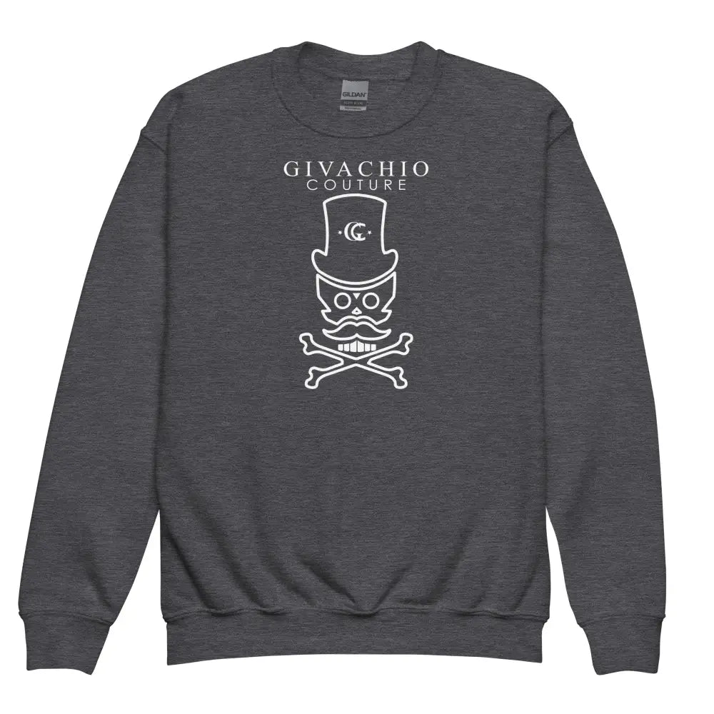 Mad White Skull Youth Sweatshirt - Dark Heather / XS