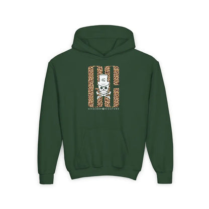 Skull Leopord Youth Hoodie - S / Forest Green - Kids clothes